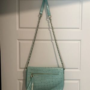 Gianni Bini Teal Leather Crossbody Shoulder Bag Purse